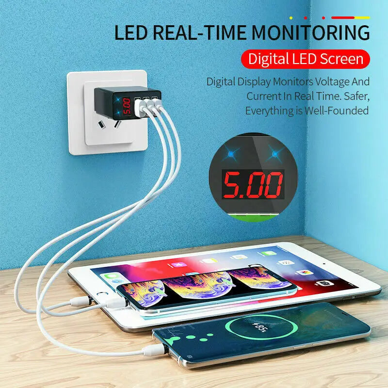 2-Pack 3 Port USB Home Wall Fast Charger QC 3.0 Quick Charge LED Display For Cell Phone iPhone Samsung LG Android