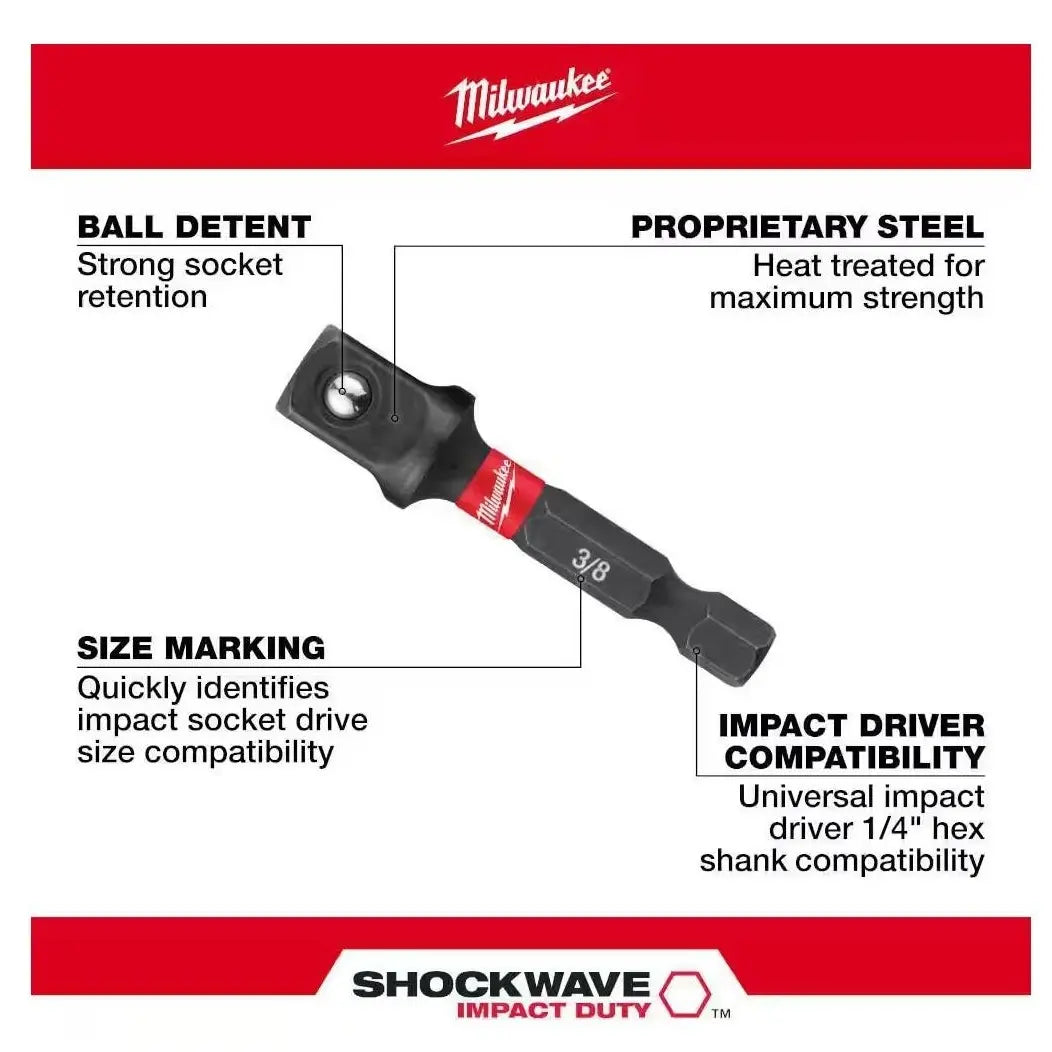 Milwaukee/Makita 3PC 1/4''-hex Impact Socket Adapter Set 1/2, 1/4, and 3/8 in Sockets for Secure Fastening and Extreme Durability image 3