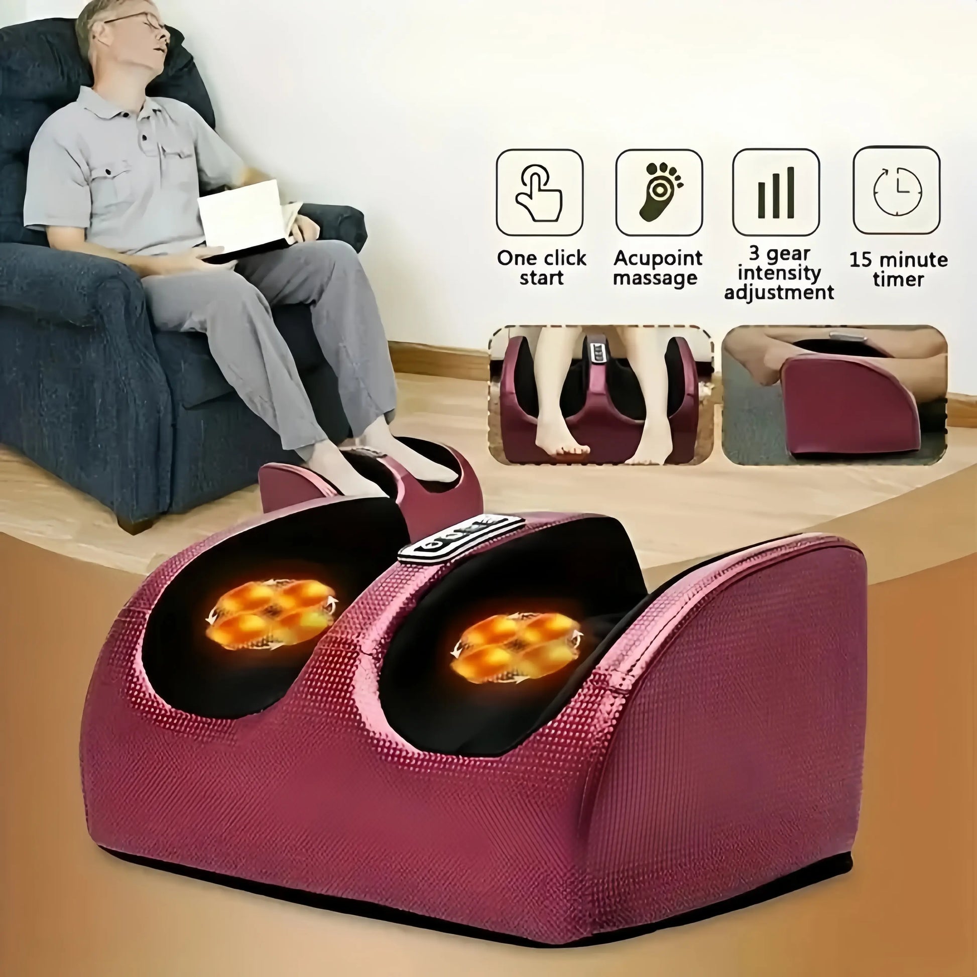 Personal massager, foot massager, foot massager, heated foot massager - Father's Day gift, Mother's Day gift, black and red