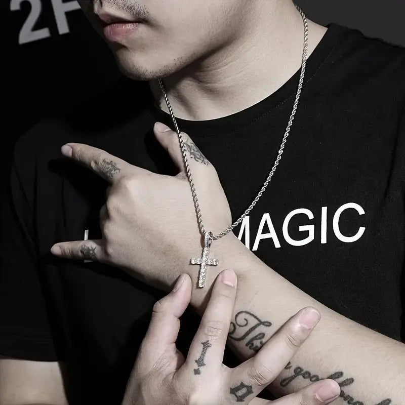 Cross Pendant Necklace for Men Women Hip Hop Jewelry Stainless Steel 3mm Chain Jewelry Gift