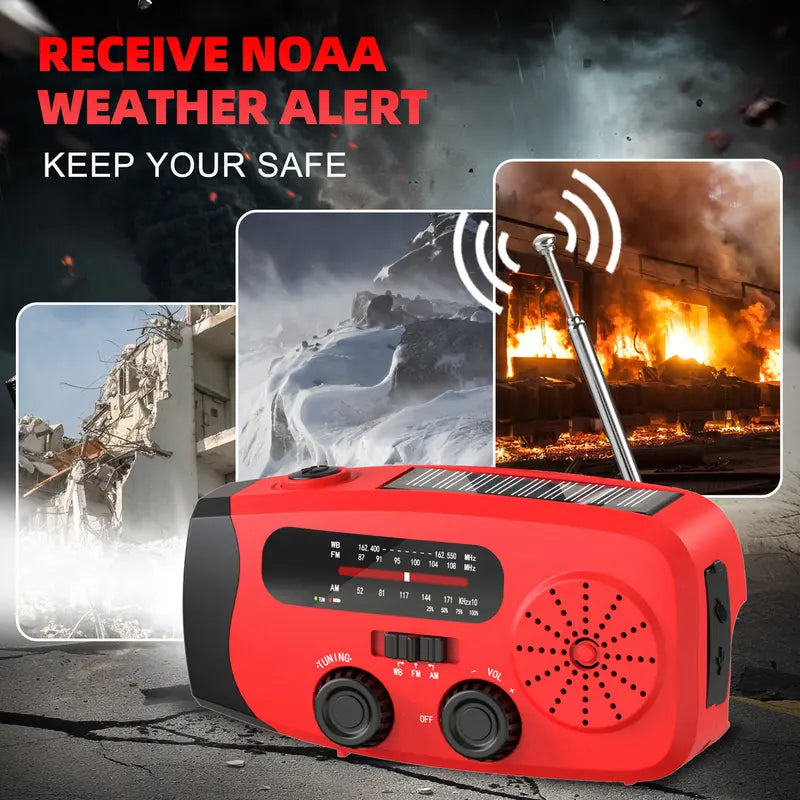 2000mAh Solar Hand Crank Emergency Radio, AM/FM/NOAA with LED Flashlight, for Hurricane Preparedness & Outdoor Survival Portable Fathersdaygift