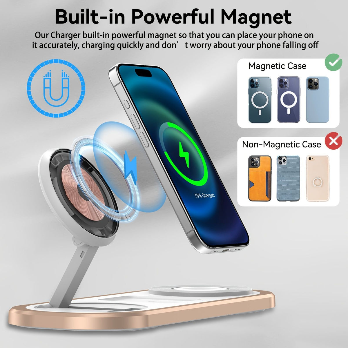 3 in 1 15w wireless fast charger iphone foldable charging image 10