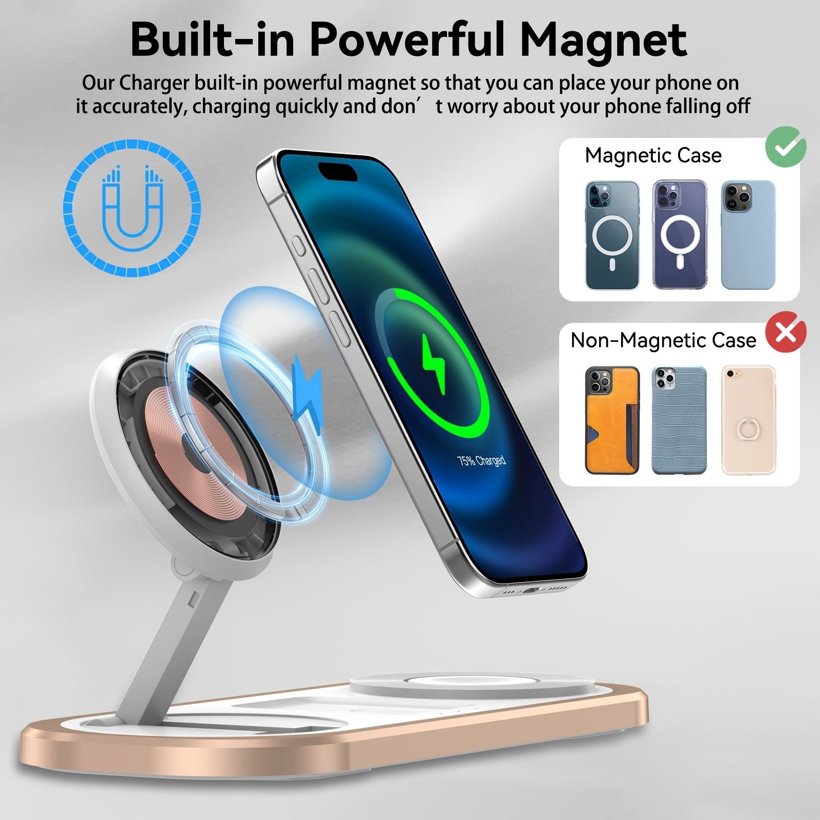 3 in 1 15w wireless fast charger iphone foldable charging image 10