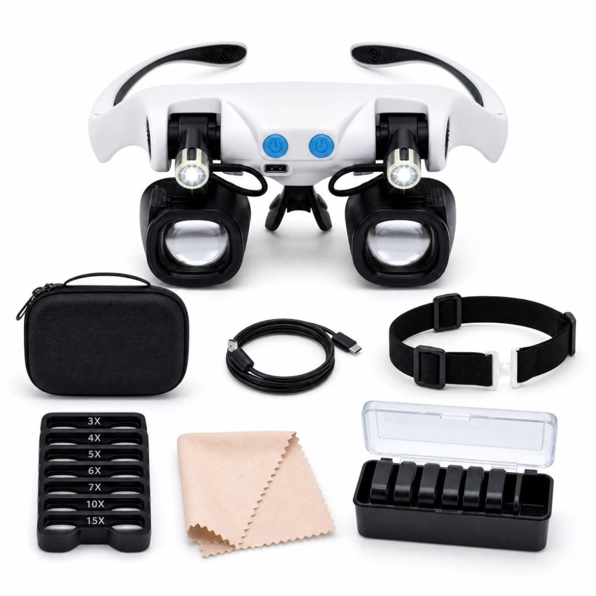 10pcs interchangeable magnifying lenses led head mounted