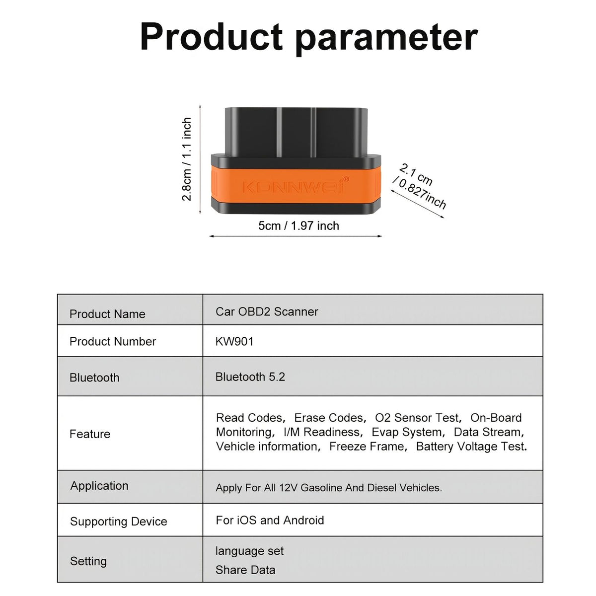 kw901 orange wireless 5 0 code reader v1 5 obd image 2