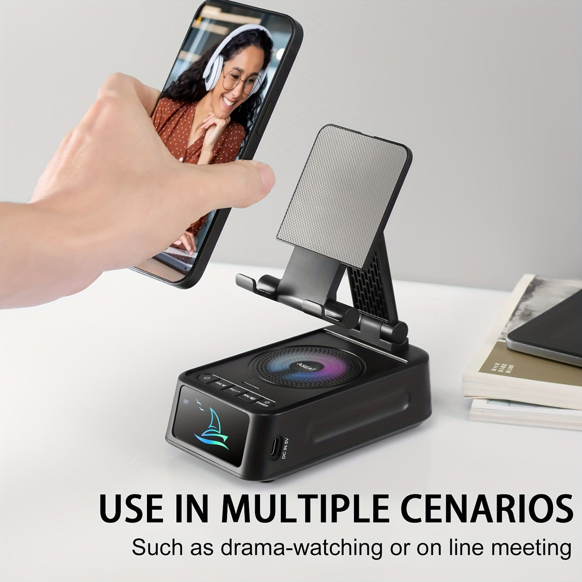 3 in 1 mobile phone stand led color ambient light wireless image 7