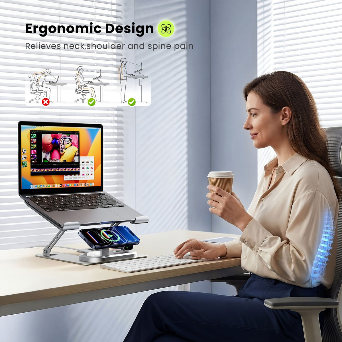 foldable aluminum laptop stand 3 in 1 wireless charging image 3