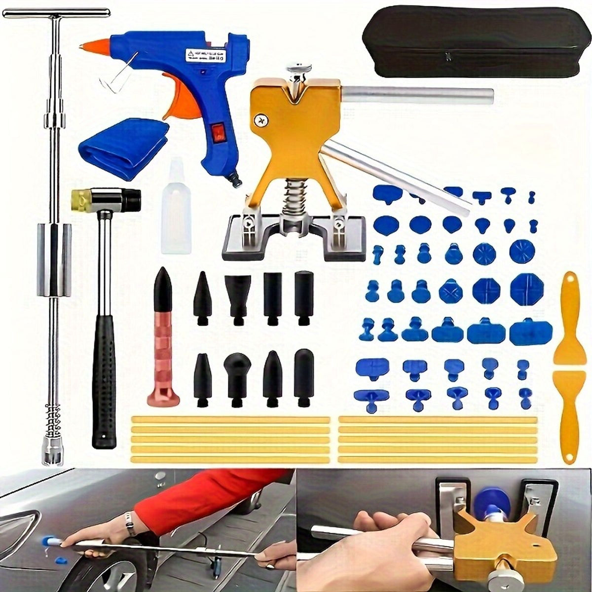 68件套拔牙钳工具套装：免烤漆修复工具组，含t型拉拔器 金鹤钳 桥式拉拔器，用于汽车凹痕修复，可移除热熔胶条 | tem image 2