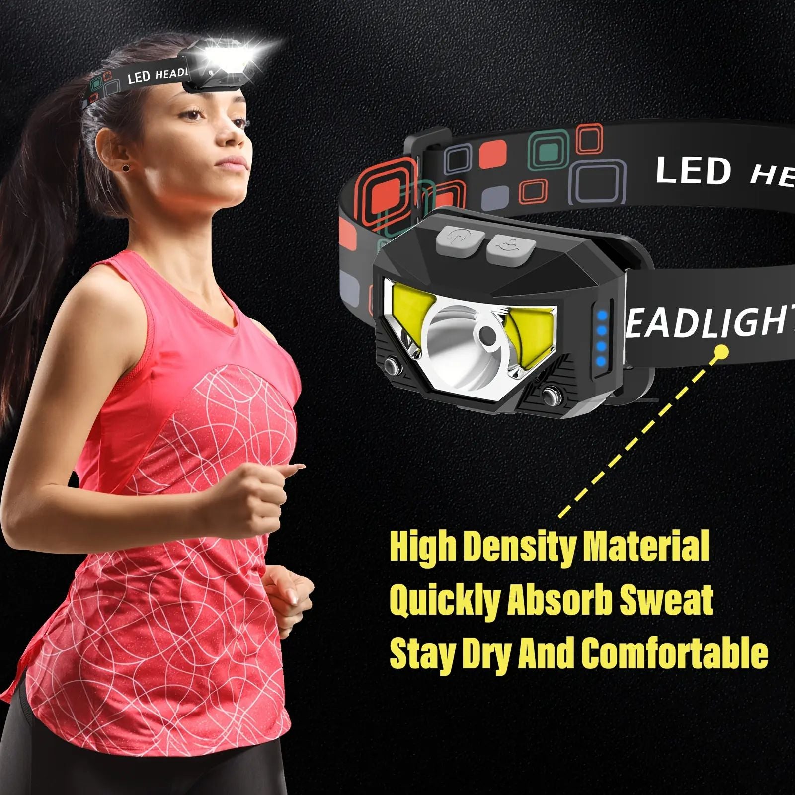 Wave Control Sensor LED Headlamp - 8-Mode, 1200 Lumens, 300m Longbeam, Clip-On Design, Cordless Battery-Free Hands-Free Portable Headlamp for Home Improvement Projects, Cordless Portable Headlamps image 8