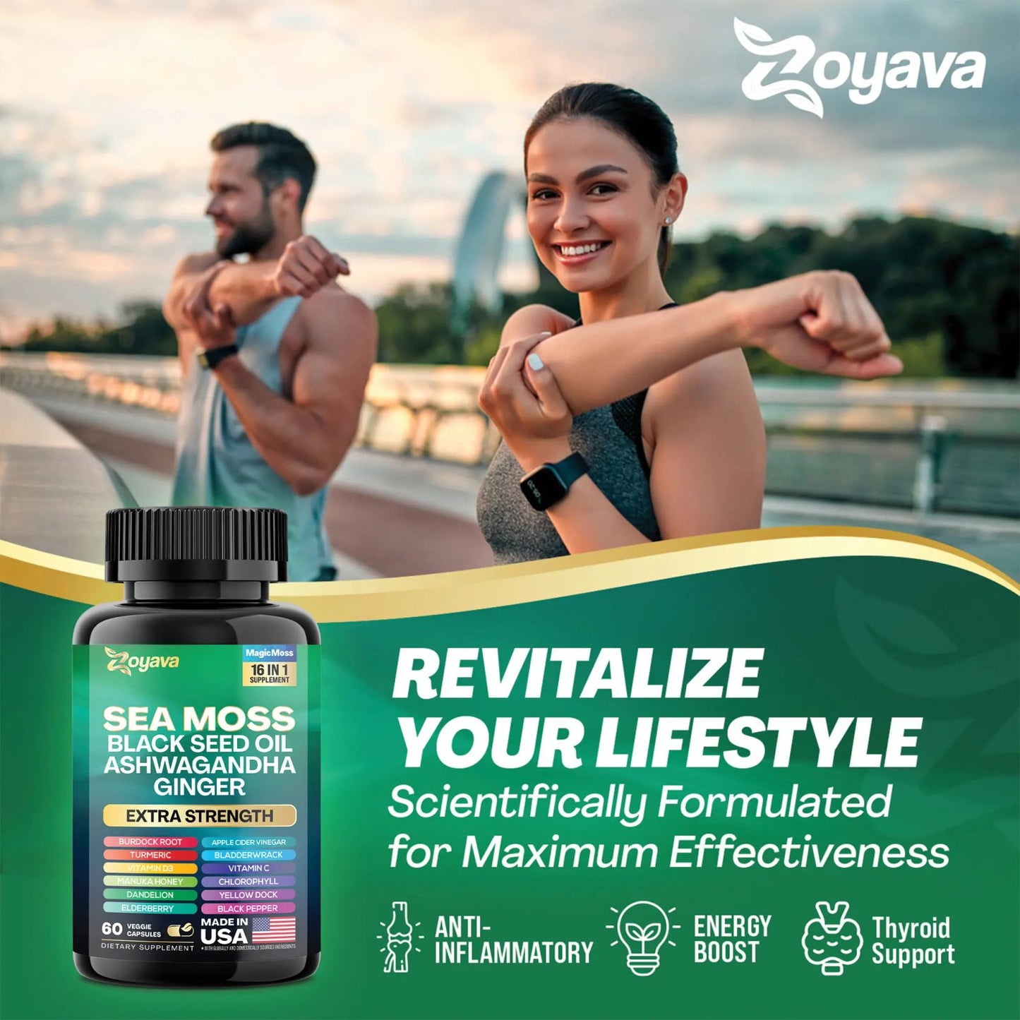 Zoyava Sea Moss Supplement - All-in-One Multivitamin with Black Seed Oil, Ashwagandha & 15+ Extra Strength Ingredients - 60 Capsules - MADE IN USA image 6
