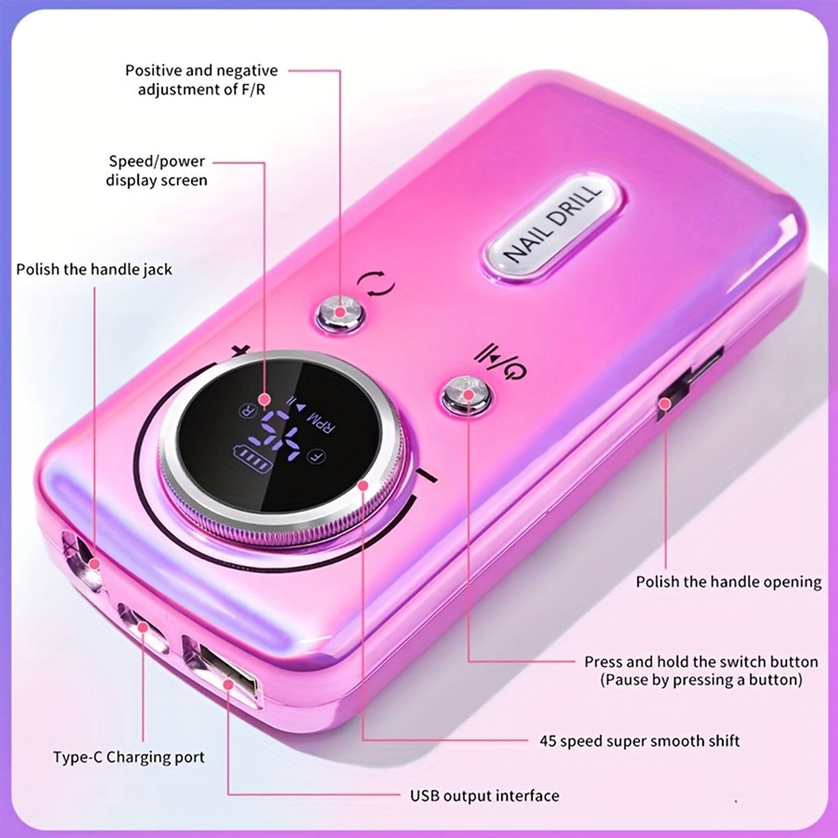 45000rpm rechargeable electric nail drill machine image 4