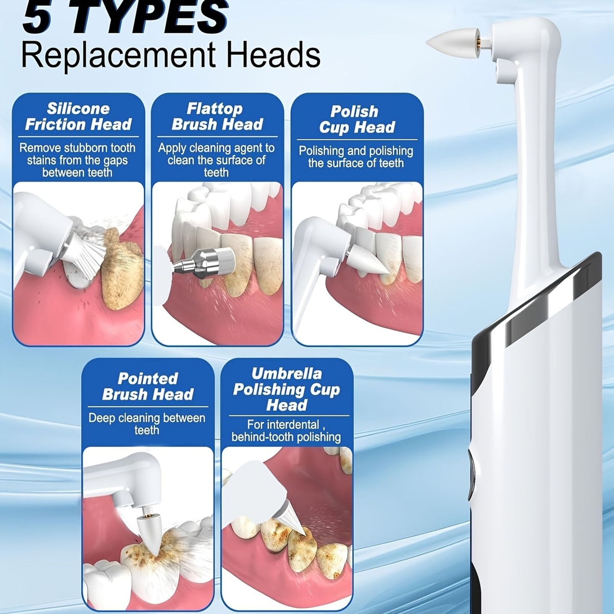 5 replacement brush heads toothbrush set teeth polishing kit image 2