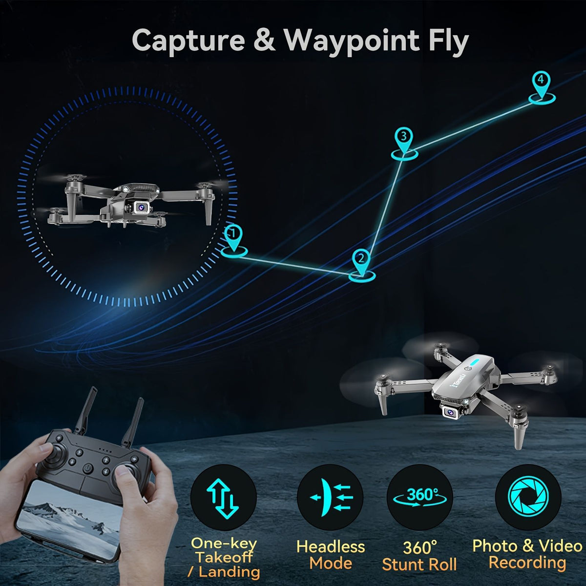 foldable rc no aerial camera single camera aerial aerial and landing 360 degree flip gesture selfie mode long flight time long range portable fpv craft for teen starters - toys & games image 2