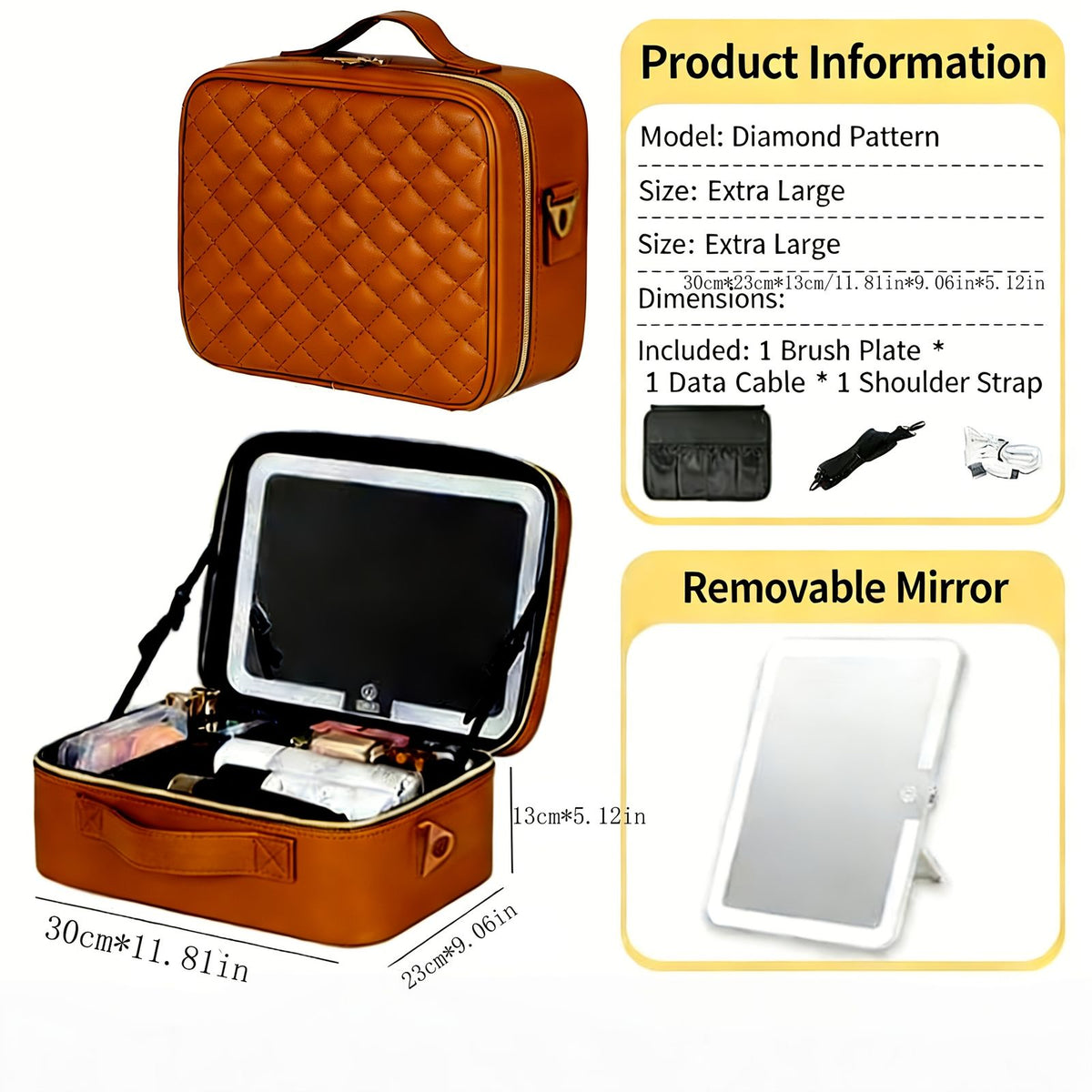 jewelry box led mirror makeup case travel portable 3 color image 2