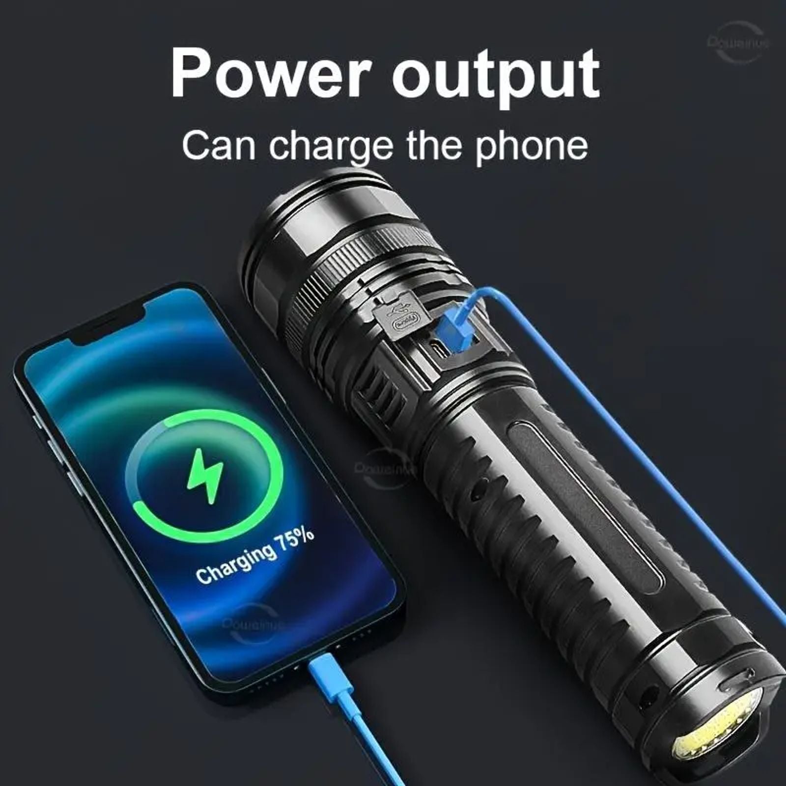 Hoodink 2-in-1 Strong Flashlight Power Bank with USB Port, Digital Power Display, Rechargeable, Zoomable, Waterproof, Adjustable Brightness – Cool Gadgets, EDC Items for Survival Camping, Cool Outdoor Stuff image 3