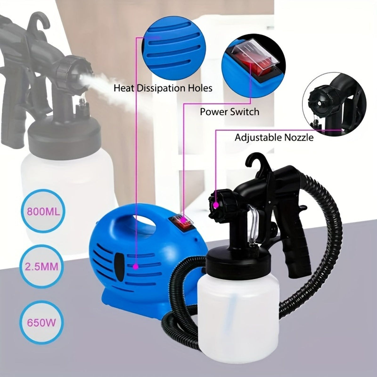 1 set hvlp paint sprayer painter handheld 800ml 650w image 3