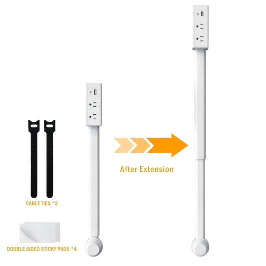 方形美标插座旋转延长线——带usb a usb c接口及双交流插孔的伸缩排插，180度旋转设计便于触及高处插座，适用于沙