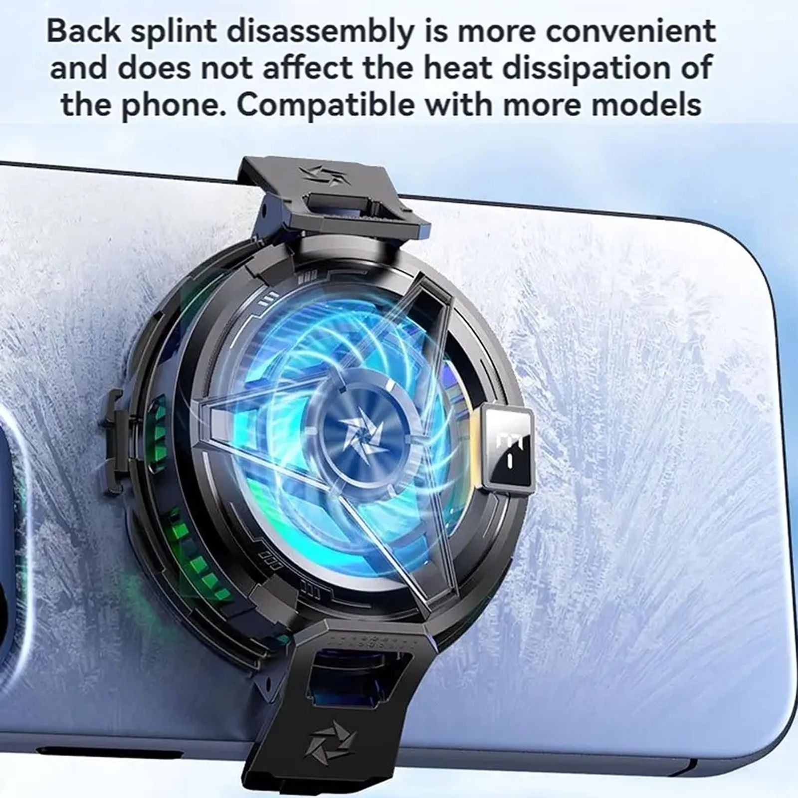 Magnetic Phone Cooler, Universal Cellphone Radiator with Removable Grip, Temperature Display, Portable RGB Cooling Cell Phone Fan Compatible with iPhone/Android/Tablet/iPad image 2