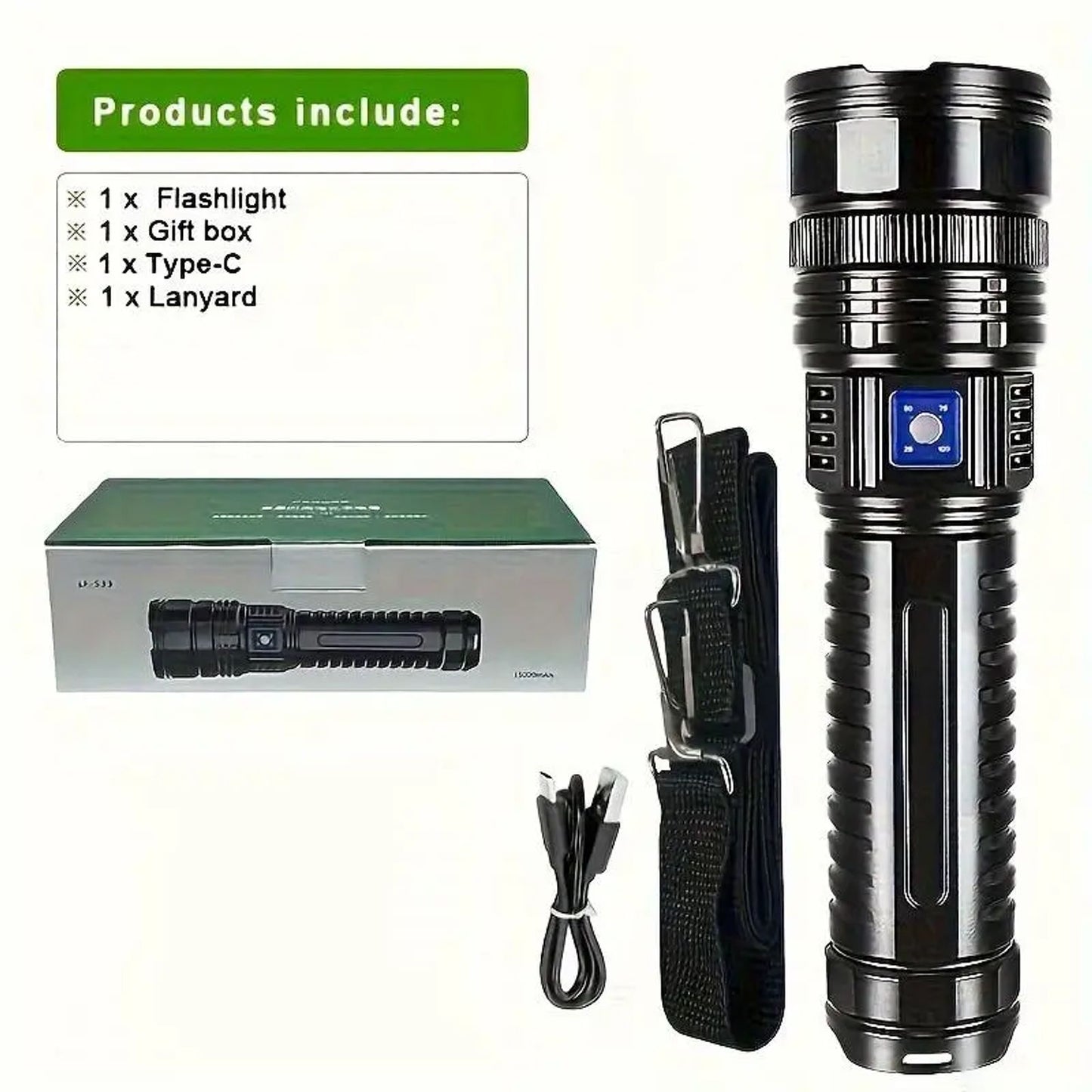 Hoodink 2-in-1 Strong Flashlight Power Bank with USB Port, Digital Power Display, Rechargeable, Zoomable, Waterproof, Adjustable Brightness – Cool Gadgets, EDC Items for Survival Camping, Cool Outdoor Stuff image 8