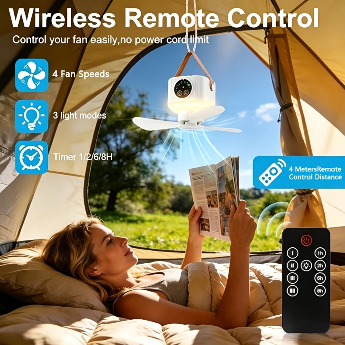 versatile 2 in 1 camping fan led light remote usb image 10