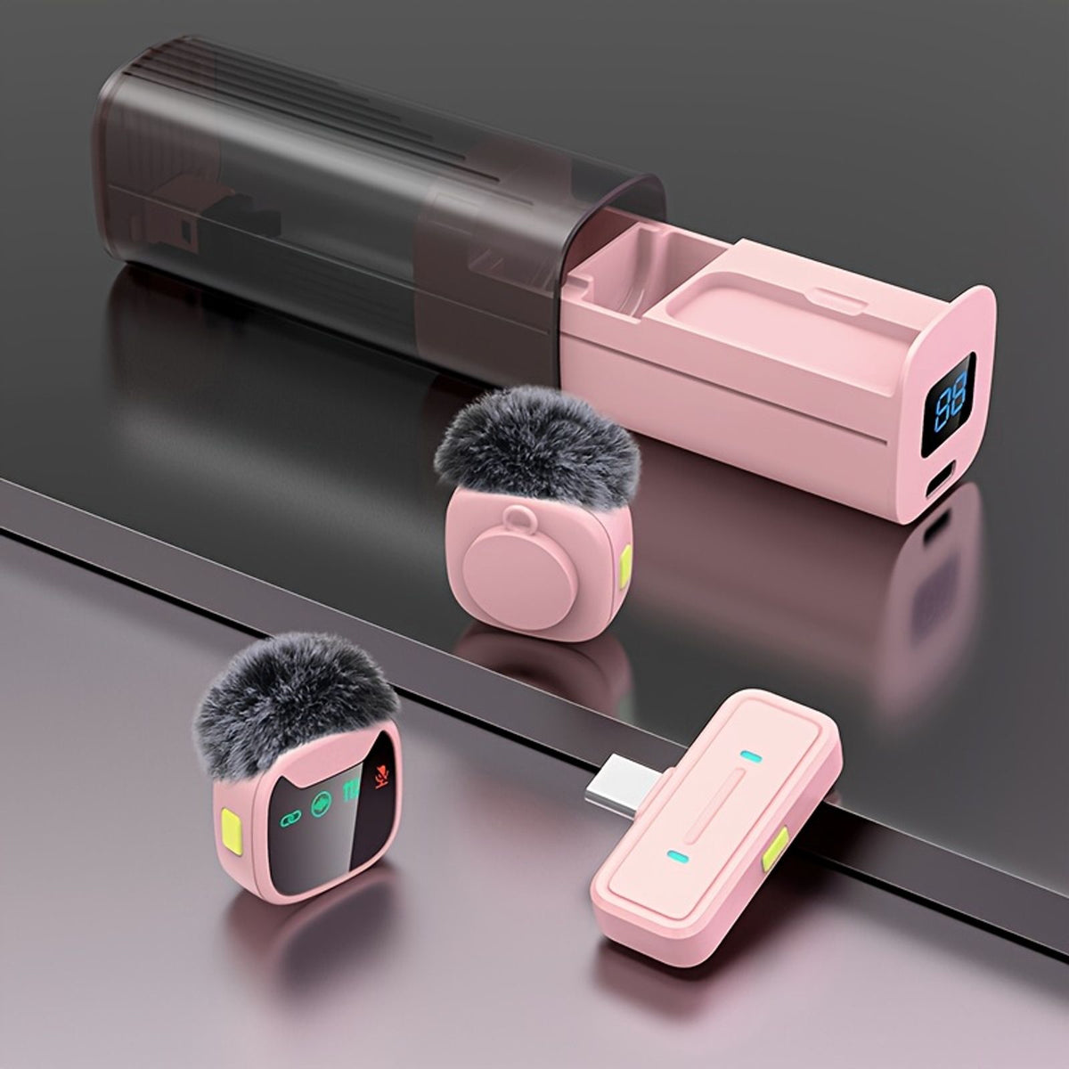 professional dual wireless lavalier microphone led charging image 2
