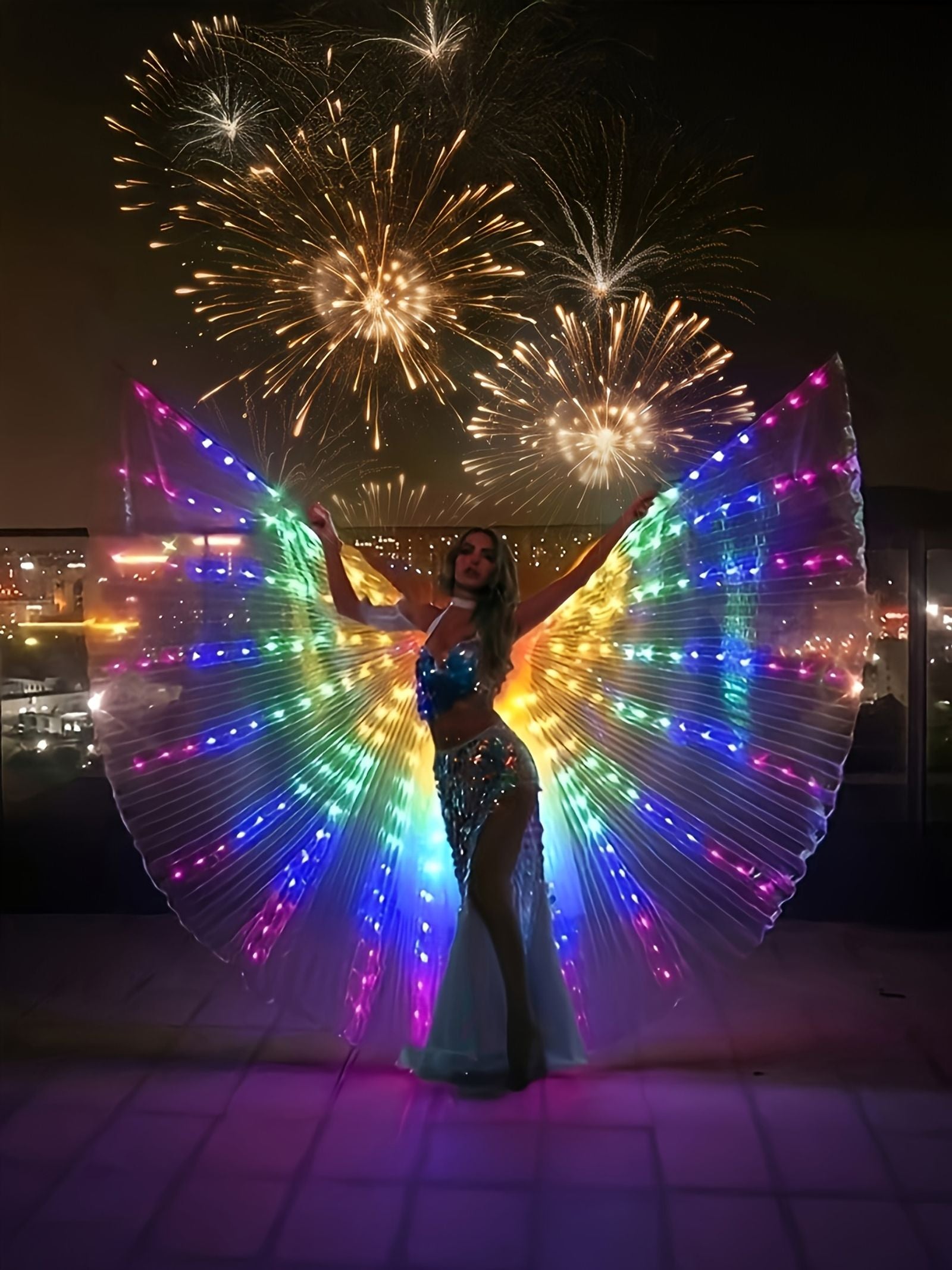 加大码led发光服饰套装——柔韧高亮360°发光翅膀与斗篷，可弯曲灯带适用于圣诞 锐舞 舞蹈及舞台表演 | 加大码及均码 image 8
