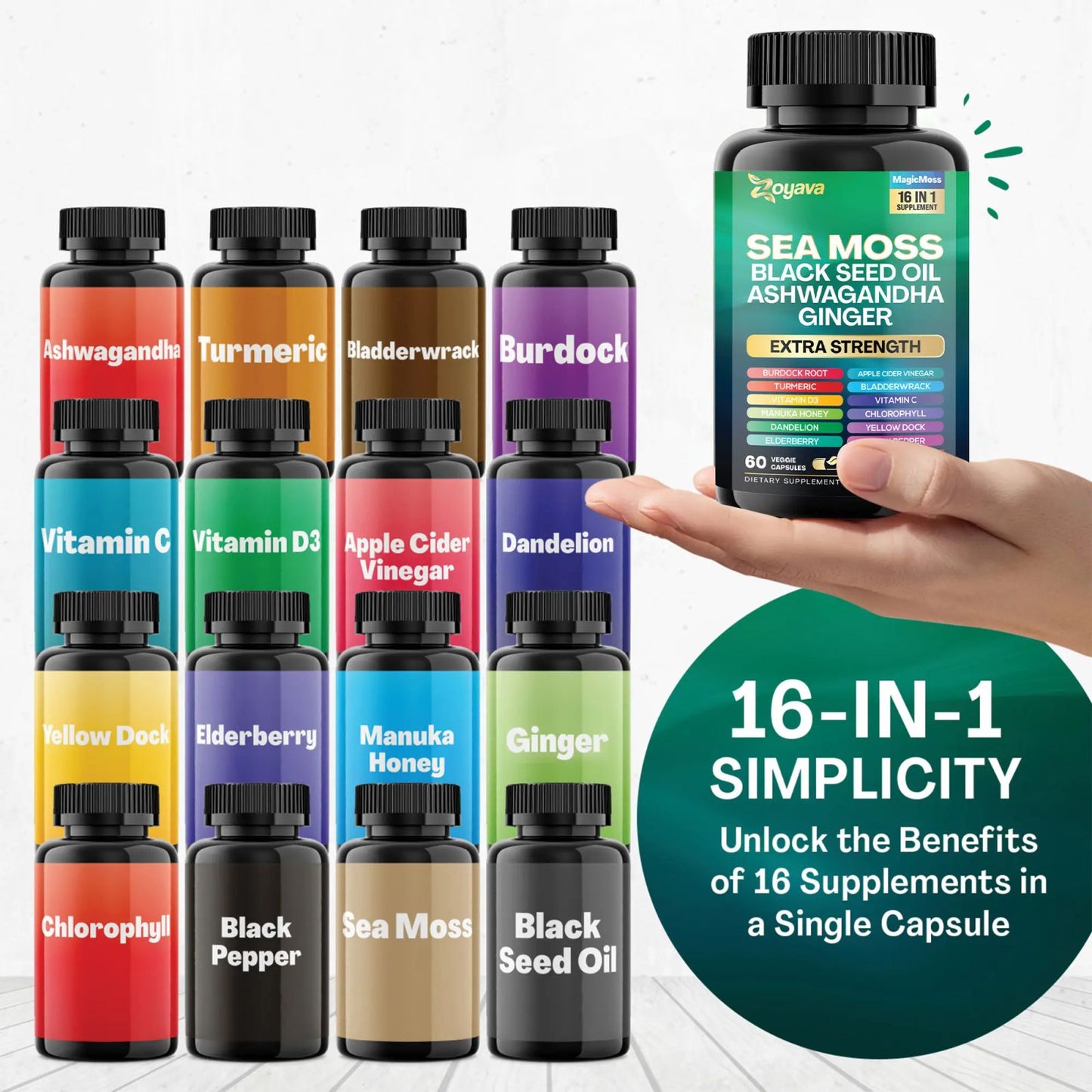 Zoyava Sea Moss Supplement - All-in-One Multivitamin with Black Seed Oil, Ashwagandha & 15+ Extra Strength Ingredients - 60 Capsules - MADE IN USA image 8
