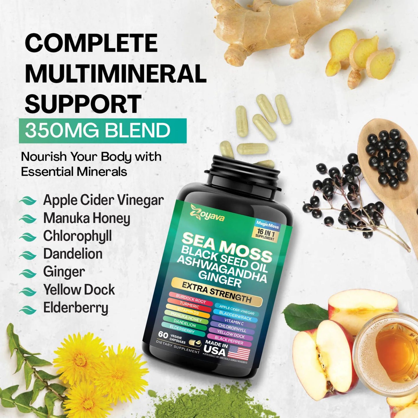 Zoyava Sea Moss Supplement - All-in-One Multivitamin with Black Seed Oil, Ashwagandha & 15+ Extra Strength Ingredients - 60 Capsules - MADE IN USA image 5