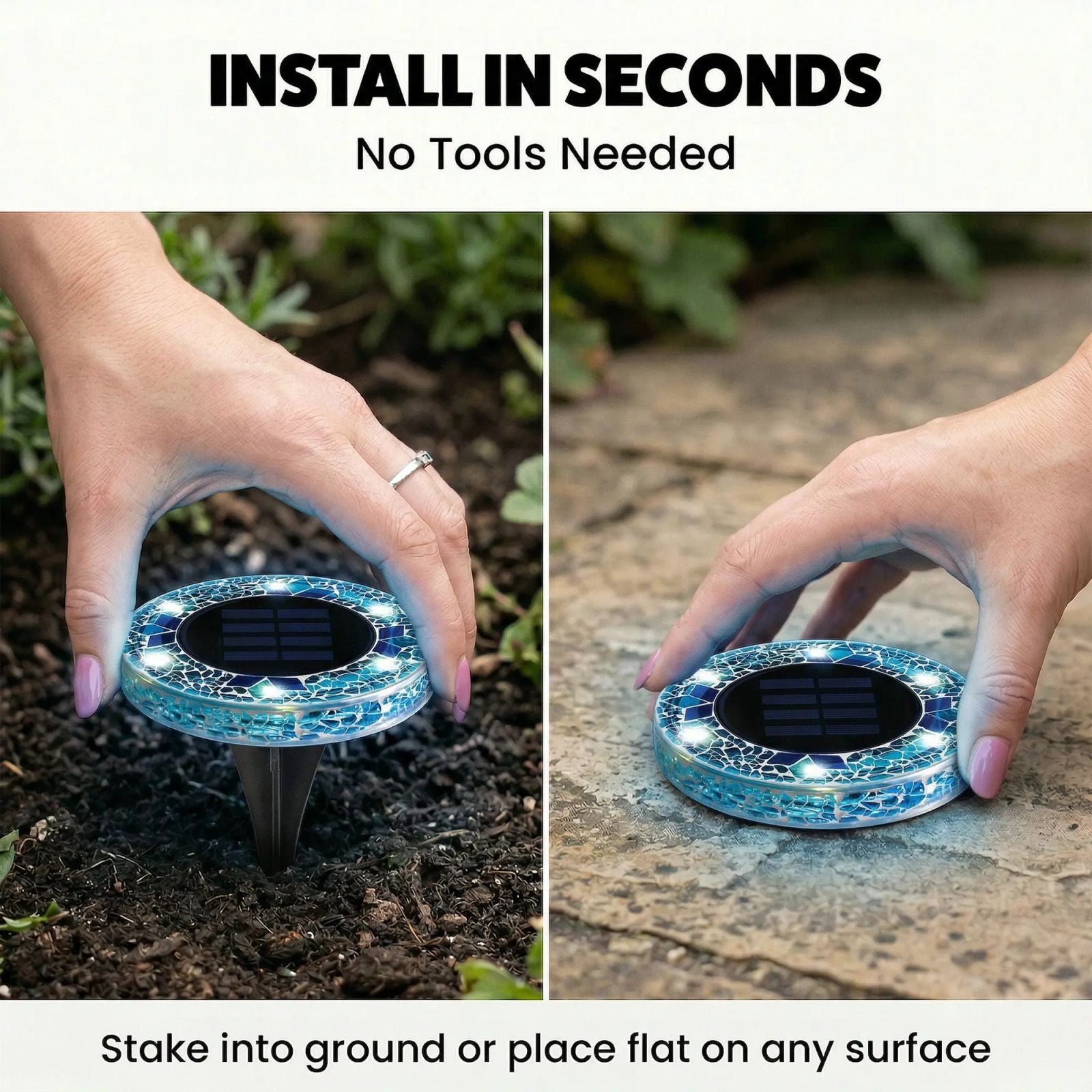 [Solar] Stained Glass Mosaic Disk Lights, Automatic, Wireless, Waterproof, Outdoor Decorative Pathway LED Garden Lights image 8