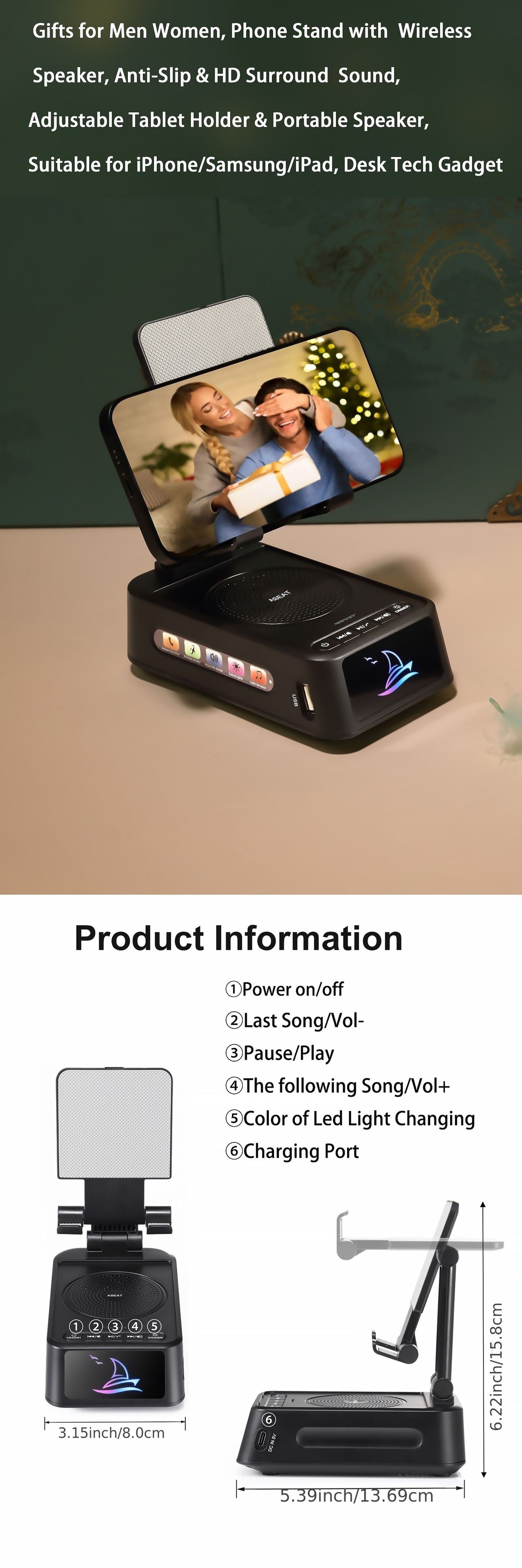 3 in 1 mobile phone stand led color ambient light wireless image 6