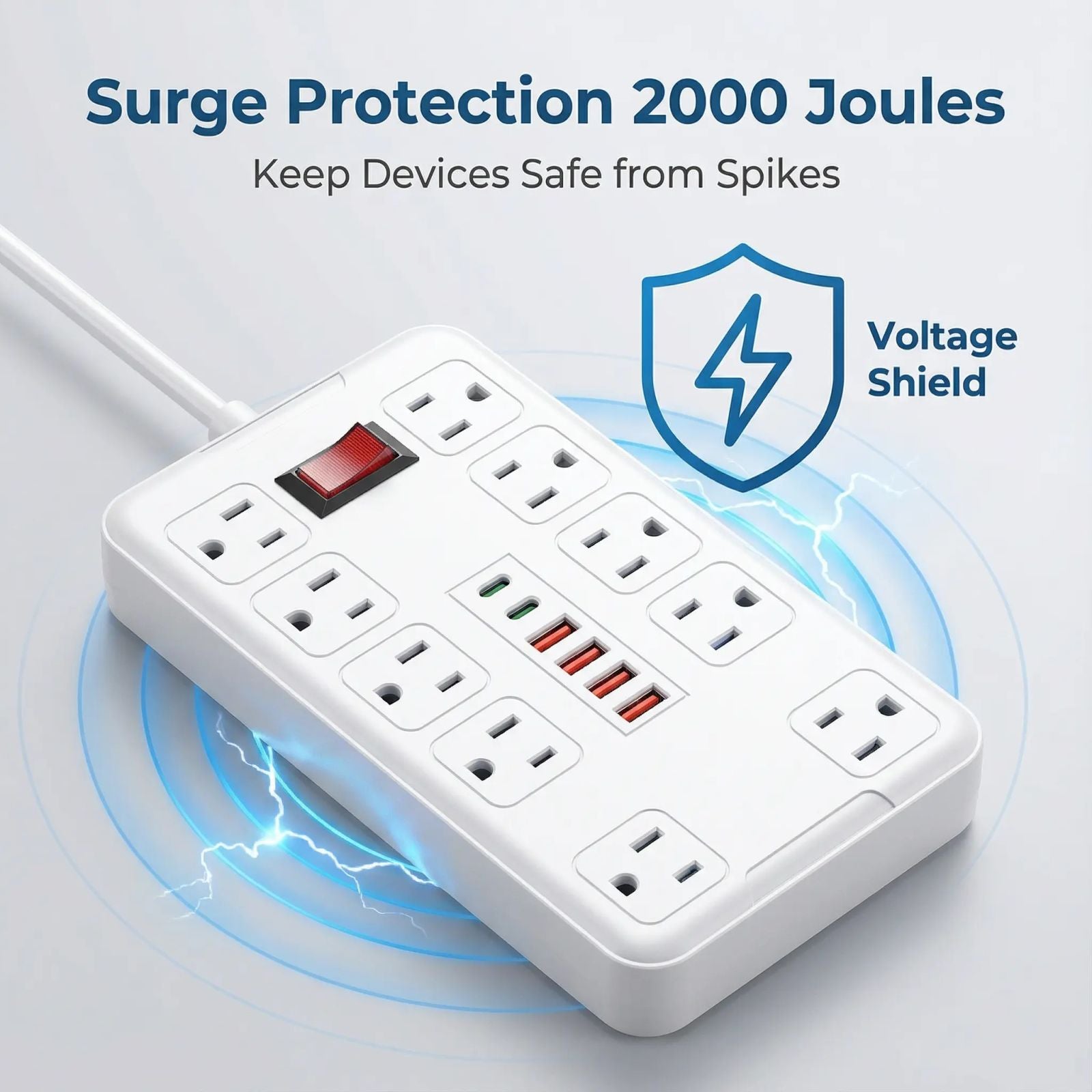 16 In 1 Power Board Surge Protector With 10 Sockets (4 USB Ports, 2 USB-C), 6-FT Extension Cable 2500W image 5
