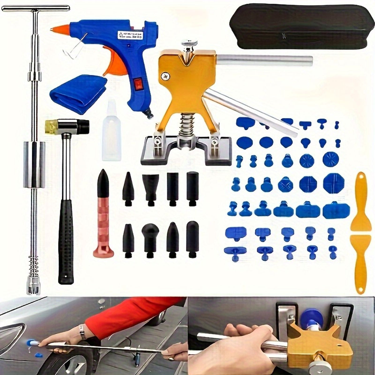 68件套拔牙钳工具套装：免烤漆修复工具组，含t型拉拔器 金鹤钳 桥式拉拔器，用于汽车凹痕修复，可移除热熔胶条 | tem image 8