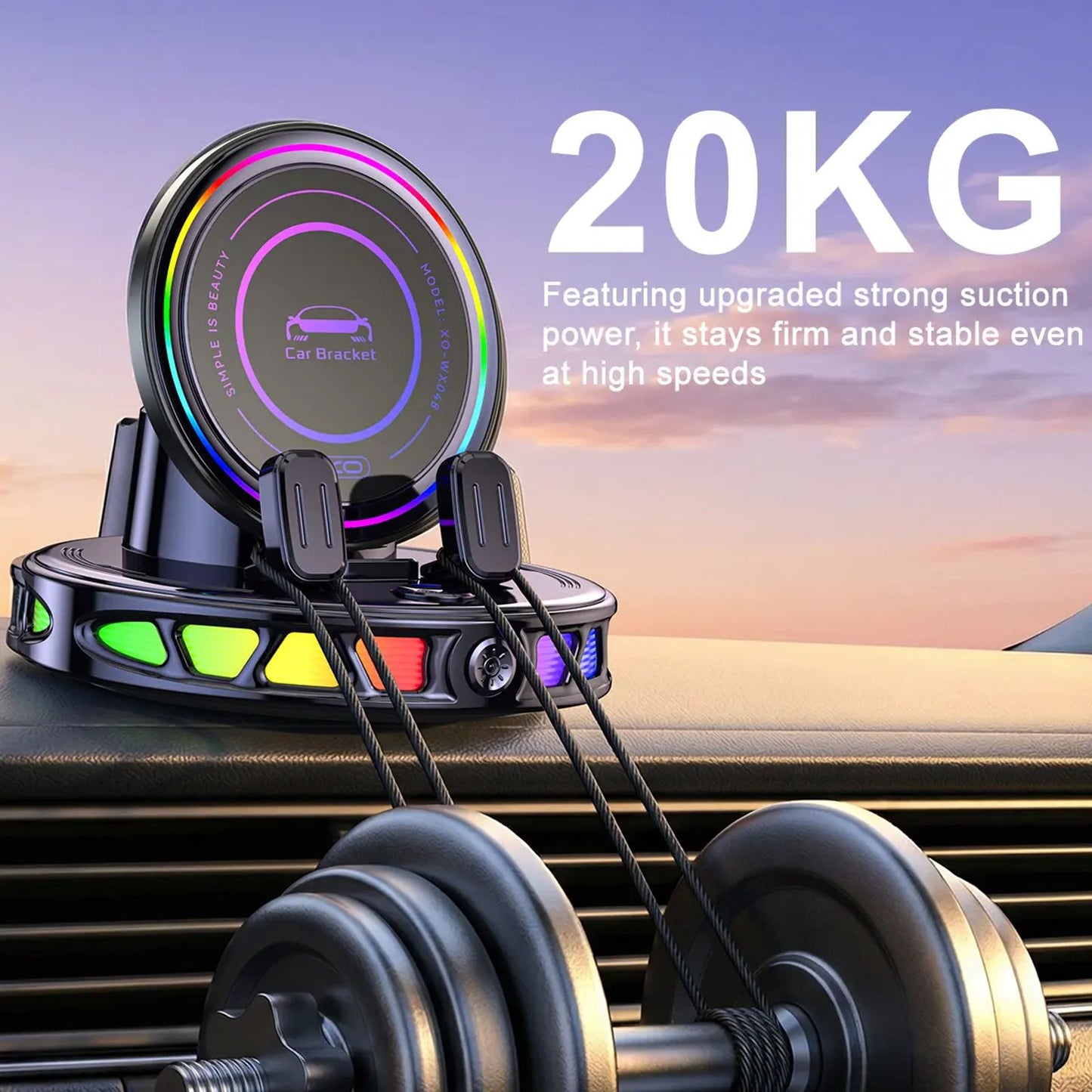 【DealsForYouDays】360° Rotating Wireless Charging Car Phone Mount with RGB Ambient Light – Ultra-Stable Vacuum Suction & Auto-Lock Gravity Holder for Dashboard & Windshield, Fits iPhone & Android image 4