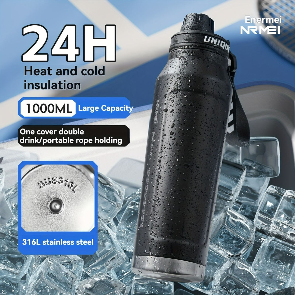 1个不锈钢保温水瓶，带提绳，316不锈钢，适用于户外、露营 image 20
