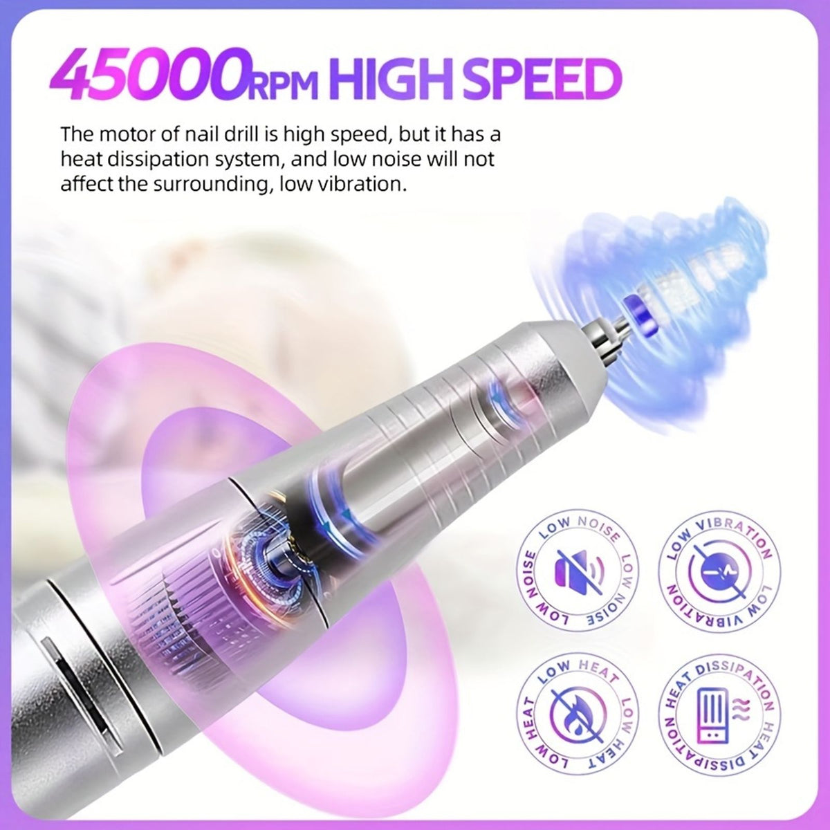 45000rpm rechargeable electric nail drill machine image 3