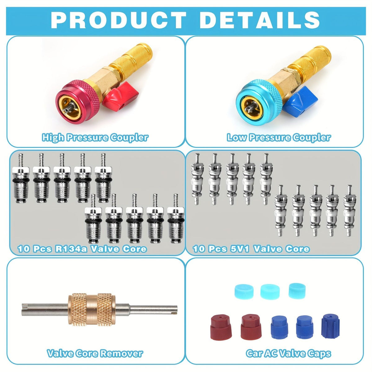 空调保气工具31件套 完整的暖通空调阀芯拆卸和安装工具套件 高效拆卸和安装r134a r12空调制冷系统的 image 4