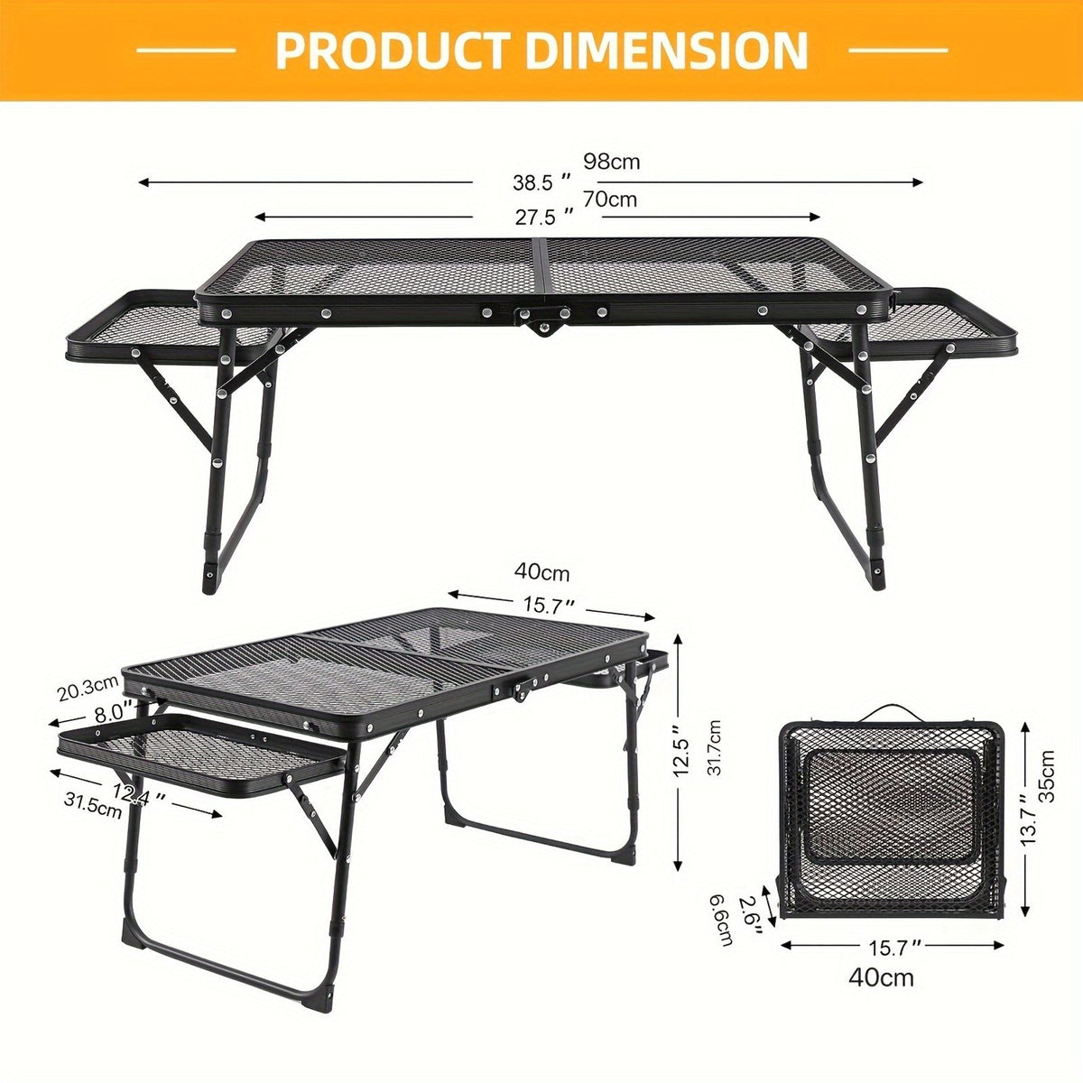 folding table 2 wingboards camping table mesh top height image 6