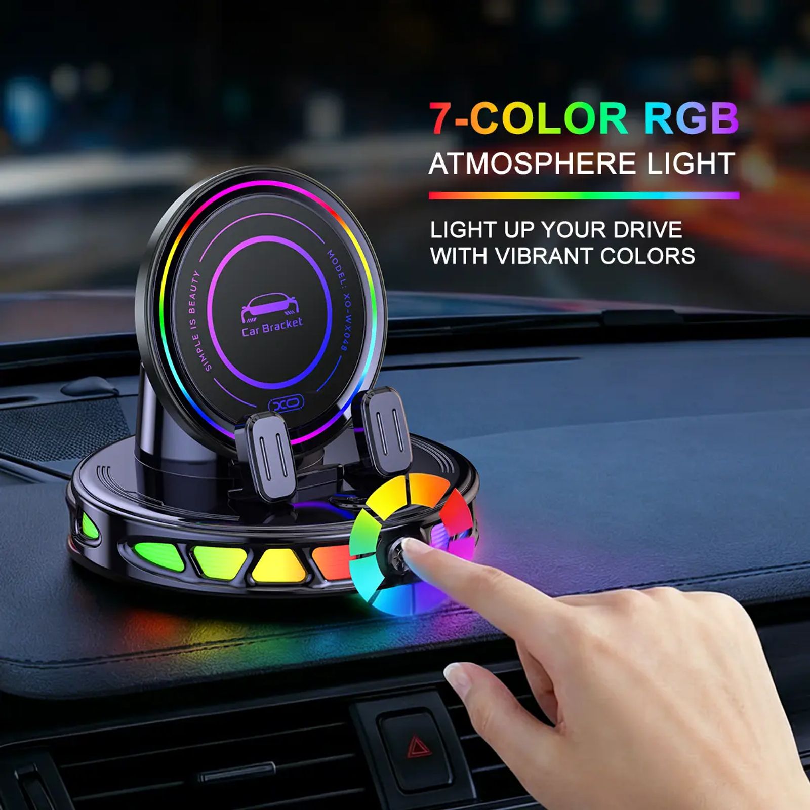 【DealsForYouDays】360° Rotating Wireless Charging Car Phone Mount with RGB Ambient Light – Ultra-Stable Vacuum Suction & Auto-Lock Gravity Holder for Dashboard & Windshield, Fits iPhone & Android image 2
