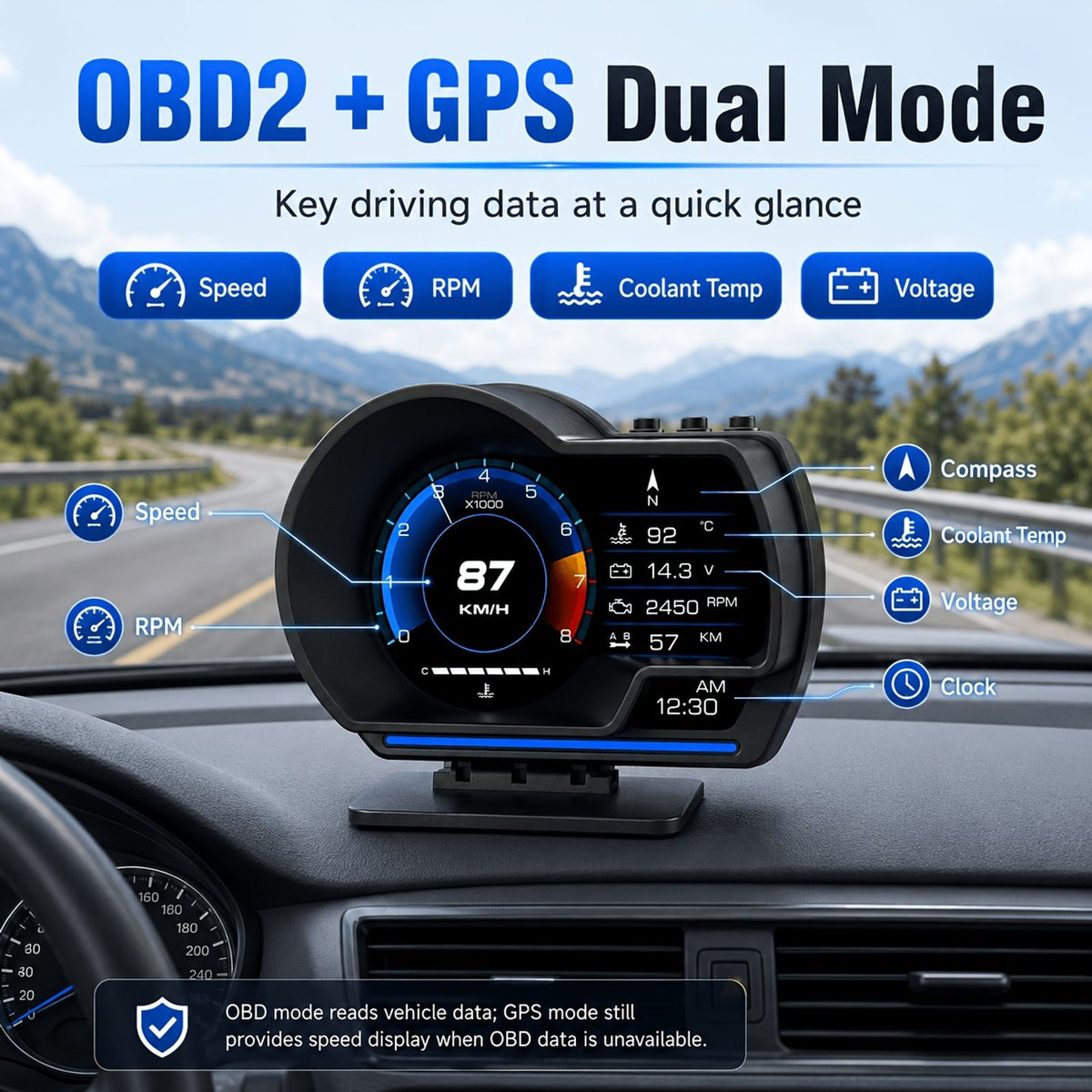 p6 gps car hud head display speedometer image 3