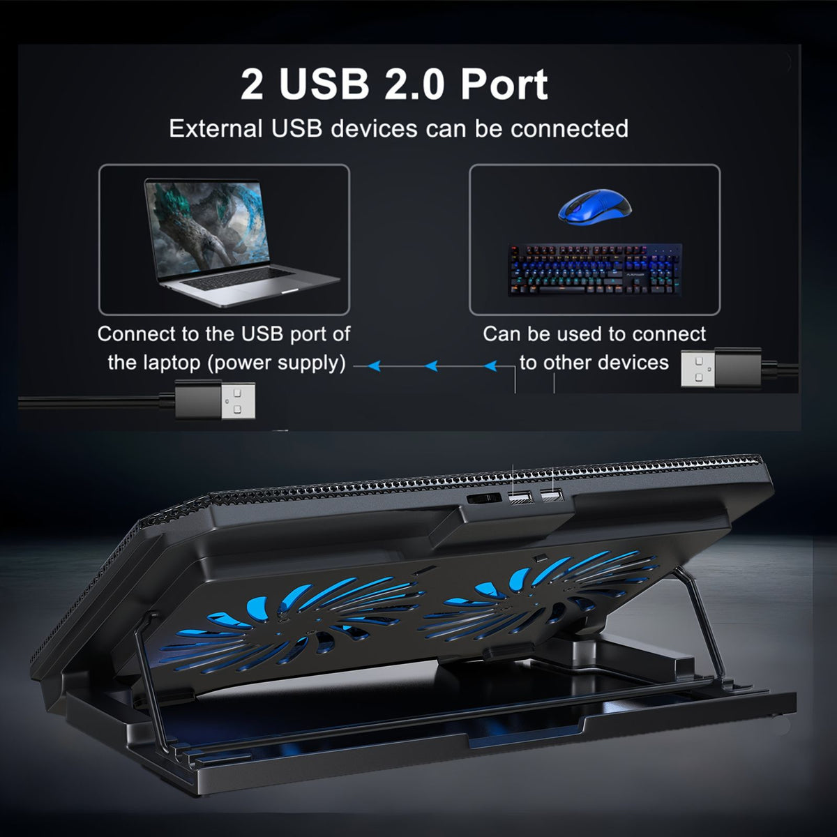 laptop cooling pad radiator 2 large quiet fans laptop gaming image 5