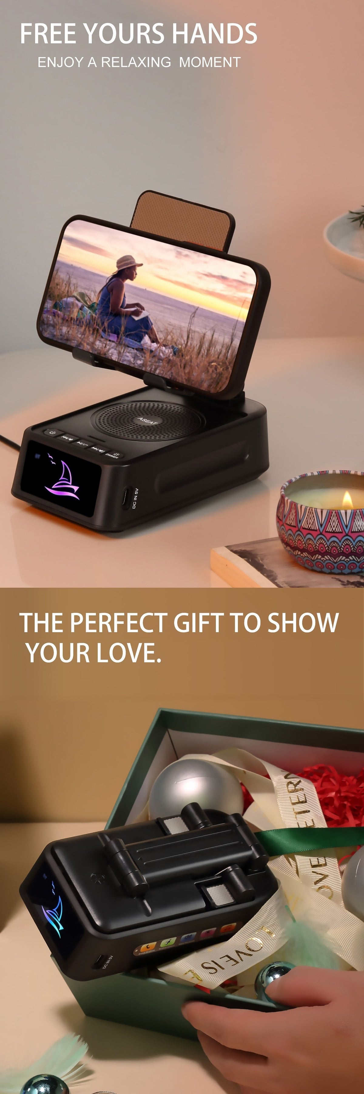 3 in 1 mobile phone stand led color ambient light wireless image 5