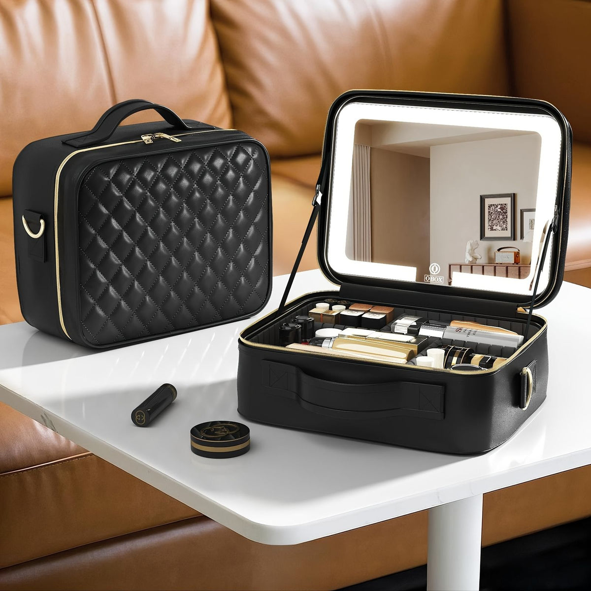 jewelry box led mirror makeup case travel portable 3 color image 4