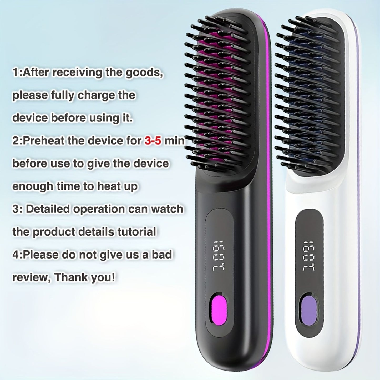 cordless hair straightener brush rapid heating hot comb hair image 4