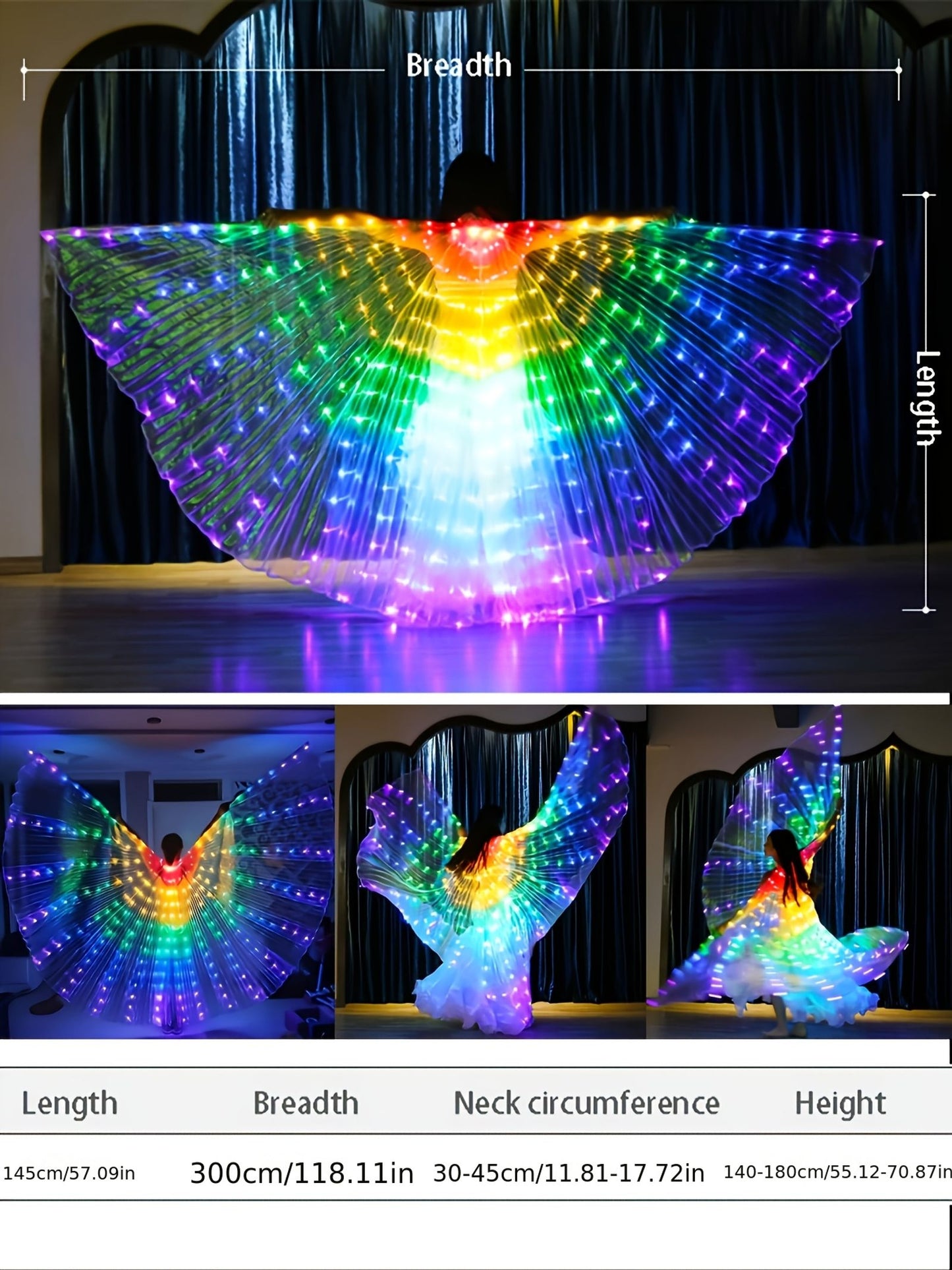 加大码led发光服饰套装——柔韧高亮360°发光翅膀与斗篷，可弯曲灯带适用于圣诞 锐舞 舞蹈及舞台表演 | 加大码及均码 image 5