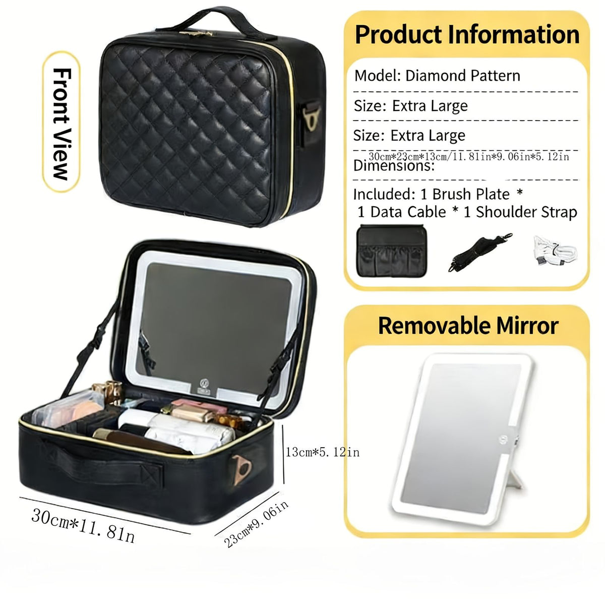 jewelry box led mirror makeup case travel portable 3 color image 5