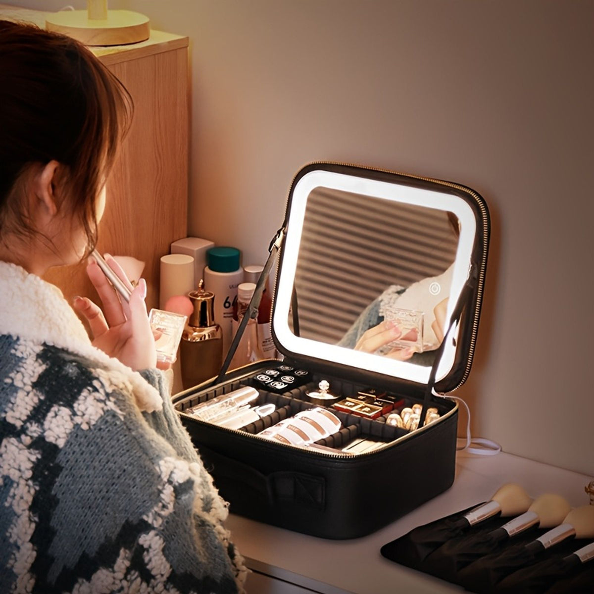 jewelry box led mirror makeup case travel portable 3 color image 3