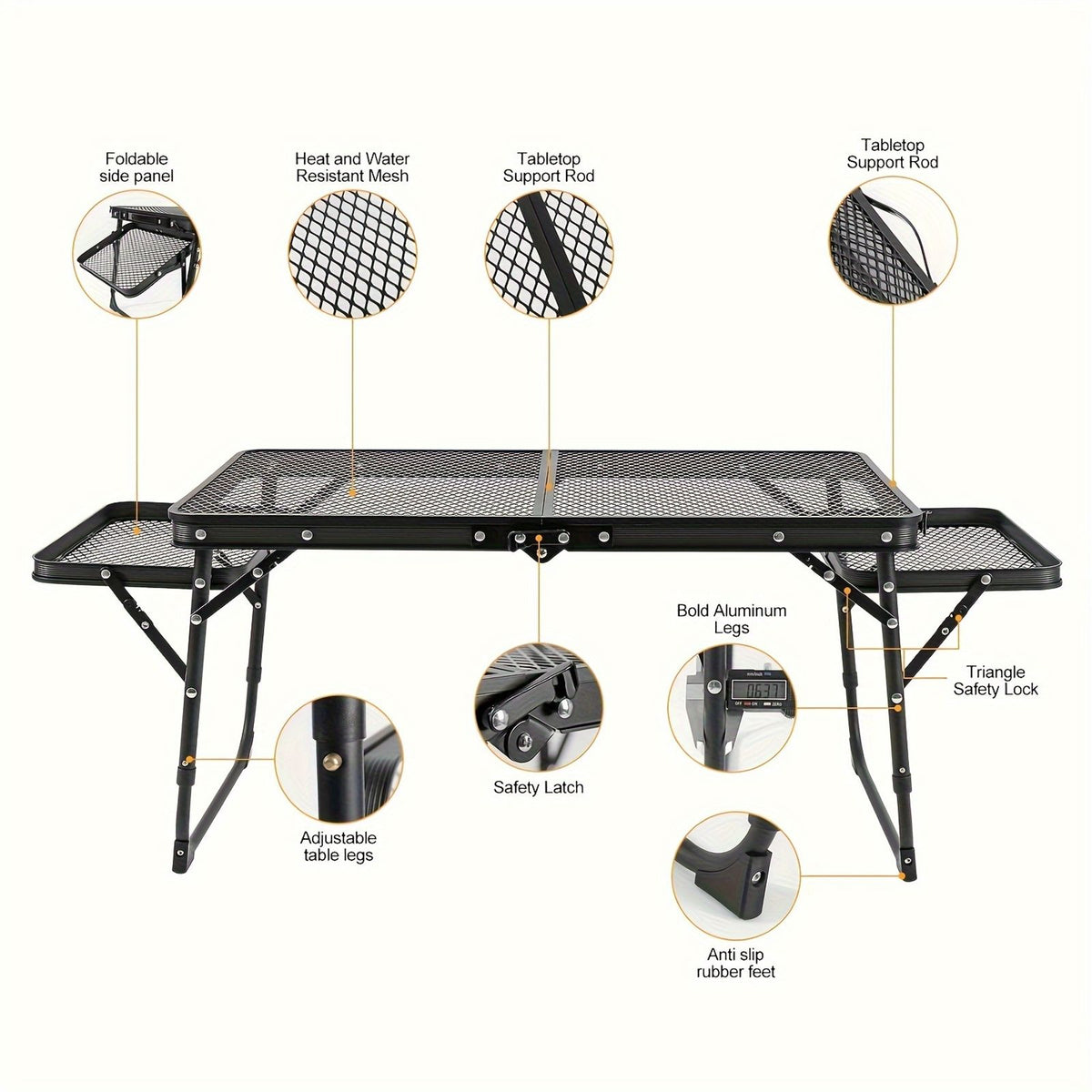 folding table 2 wingboards camping table mesh top height image 5