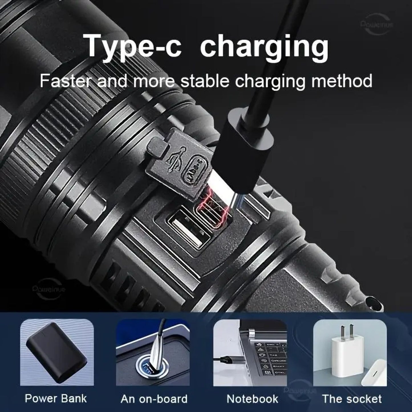 Hoodink 2-in-1 Strong Flashlight Power Bank with USB Port, Digital Power Display, Rechargeable, Zoomable, Waterproof, Adjustable Brightness – Cool Gadgets, EDC Items for Survival Camping, Cool Outdoor Stuff image 7