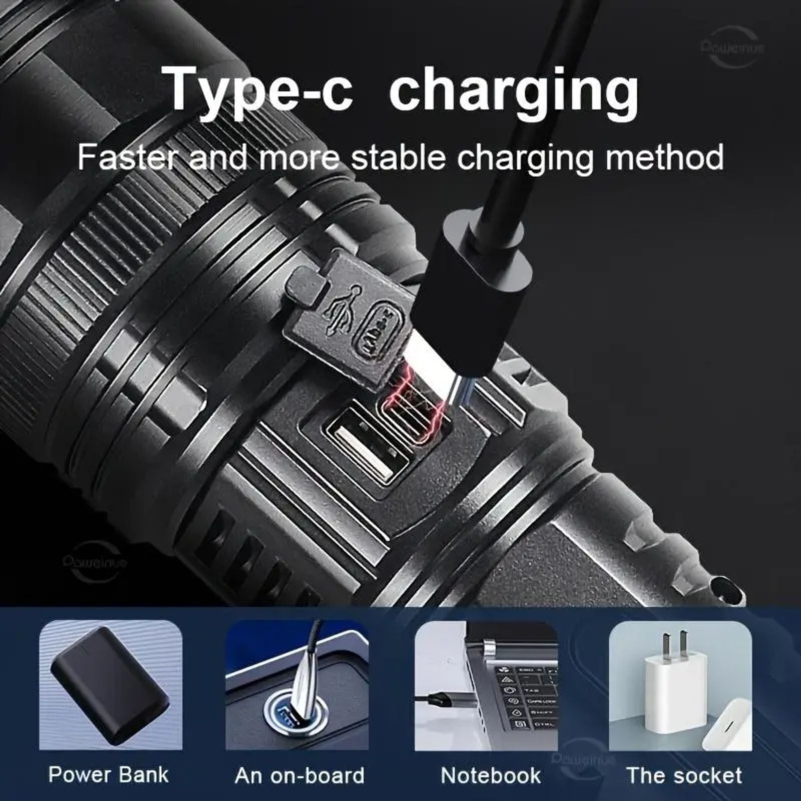 Hoodink 2-in-1 Strong Flashlight Power Bank with USB Port, Digital Power Display, Rechargeable, Zoomable, Waterproof, Adjustable Brightness – Cool Gadgets, EDC Items for Survival Camping, Cool Outdoor Stuff image 7