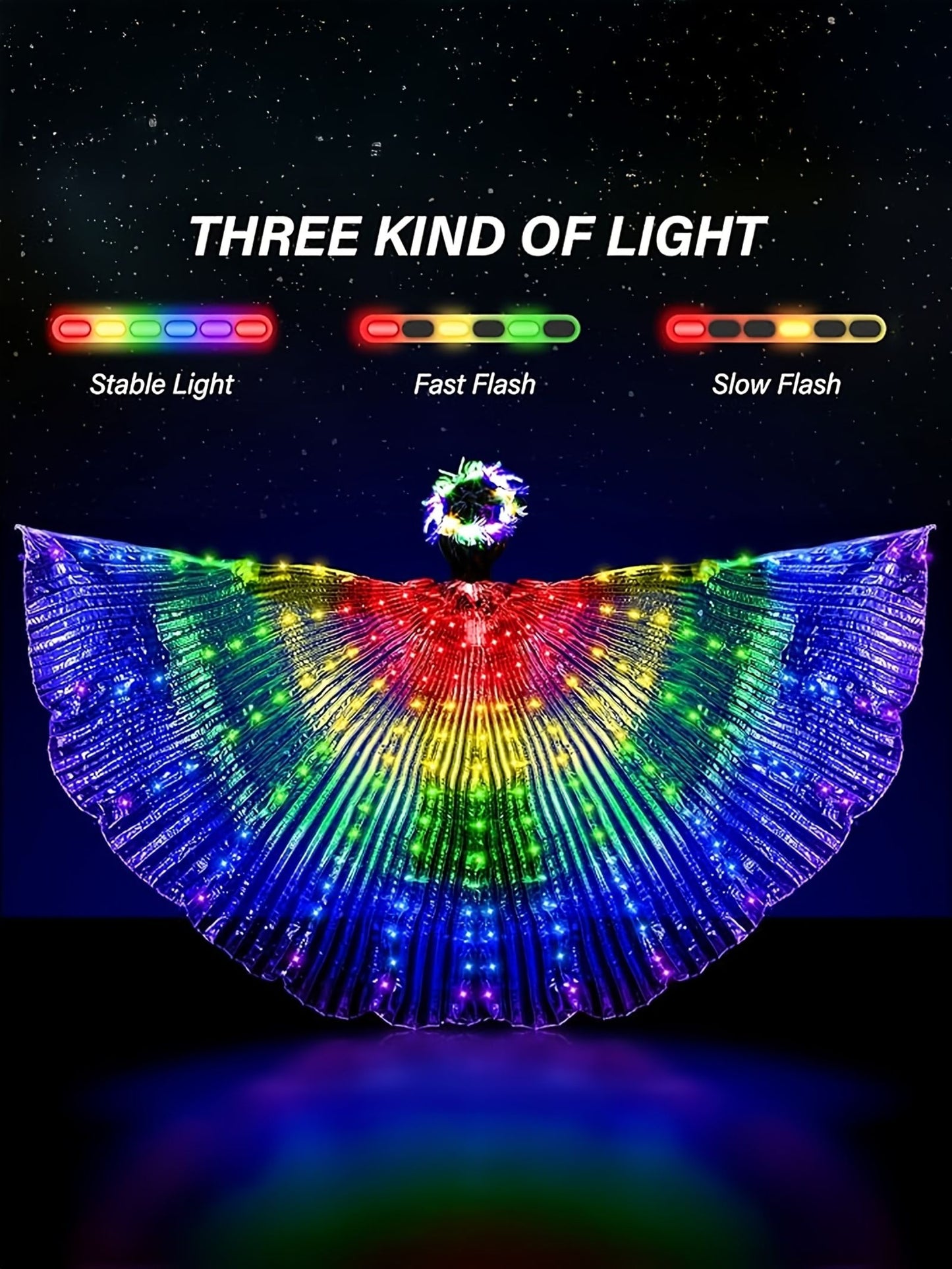加大码led发光服饰套装——柔韧高亮360°发光翅膀与斗篷，可弯曲灯带适用于圣诞 锐舞 舞蹈及舞台表演 | 加大码及均码 image 3